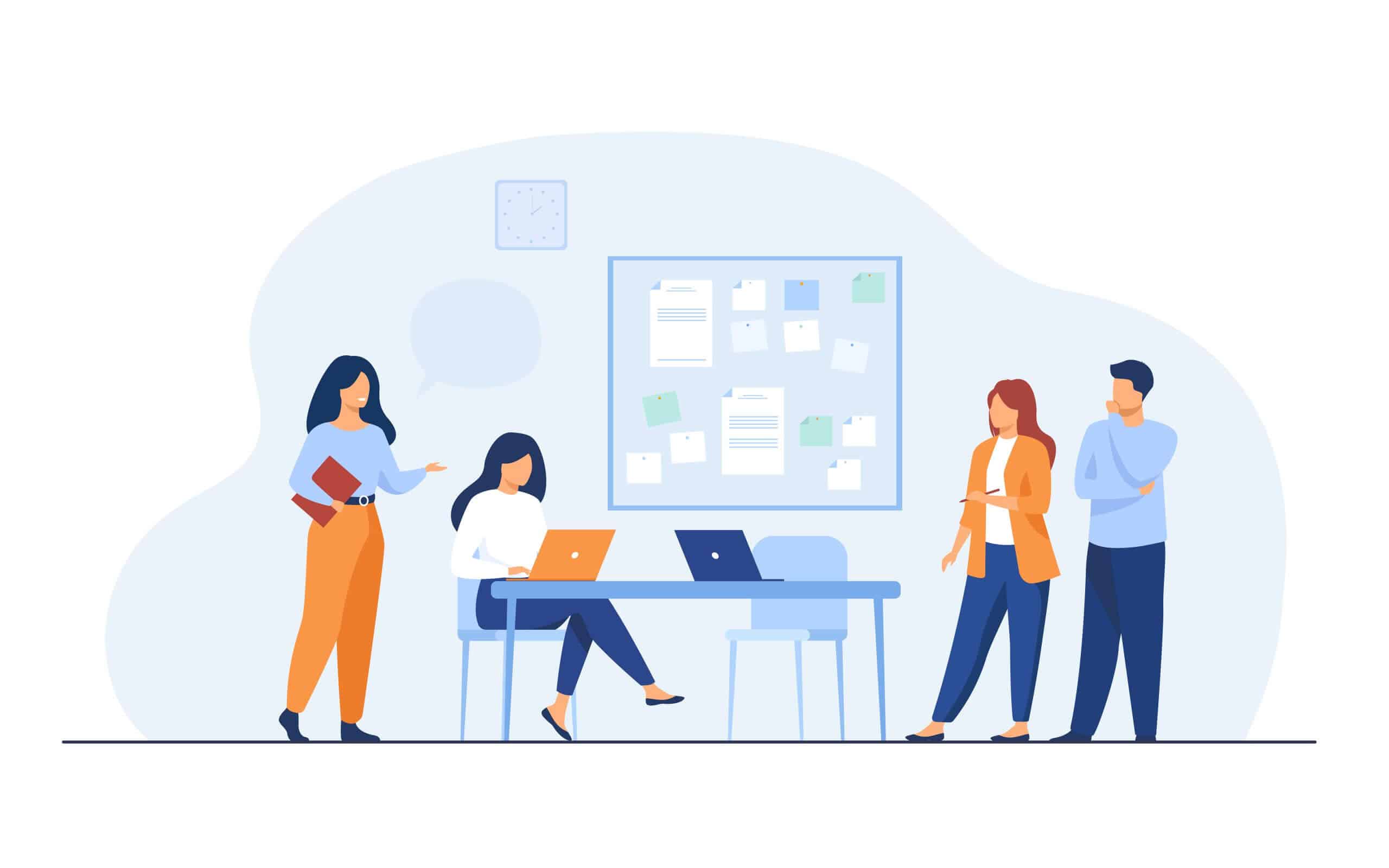 Colleagues working together on project about-us